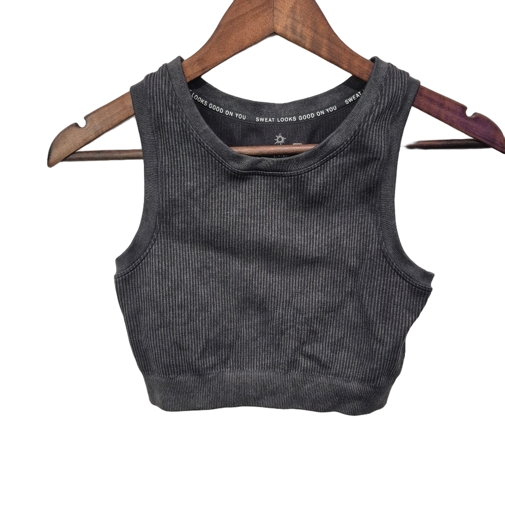 Aerie Offline Ribbed Seamless Charcoal Crop Top